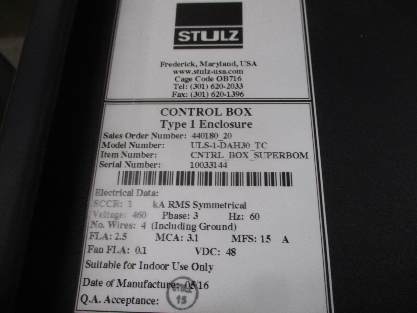 Stulz DAH-30 Humidifier Control Box ULS-1-DAH30-TC 460V 3Ph 60Hz 4W