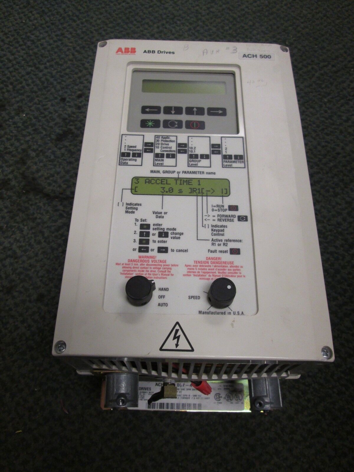 ABB AC Drive ACH501-007-4-09P2 7.5HP Used