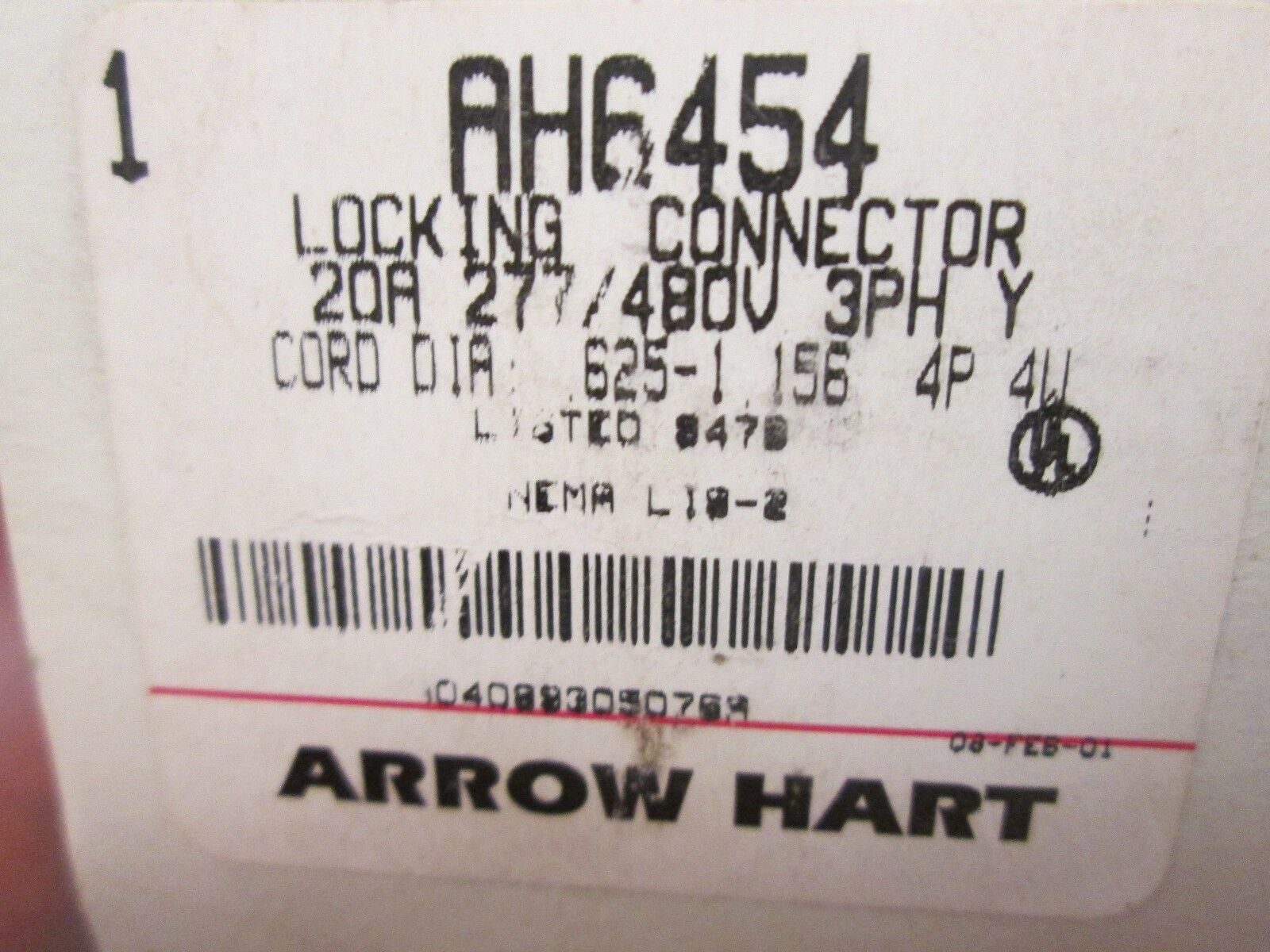 Arrow Hart Connector AH6454 20A 277/480V 3PH 4P 4W New Surplus