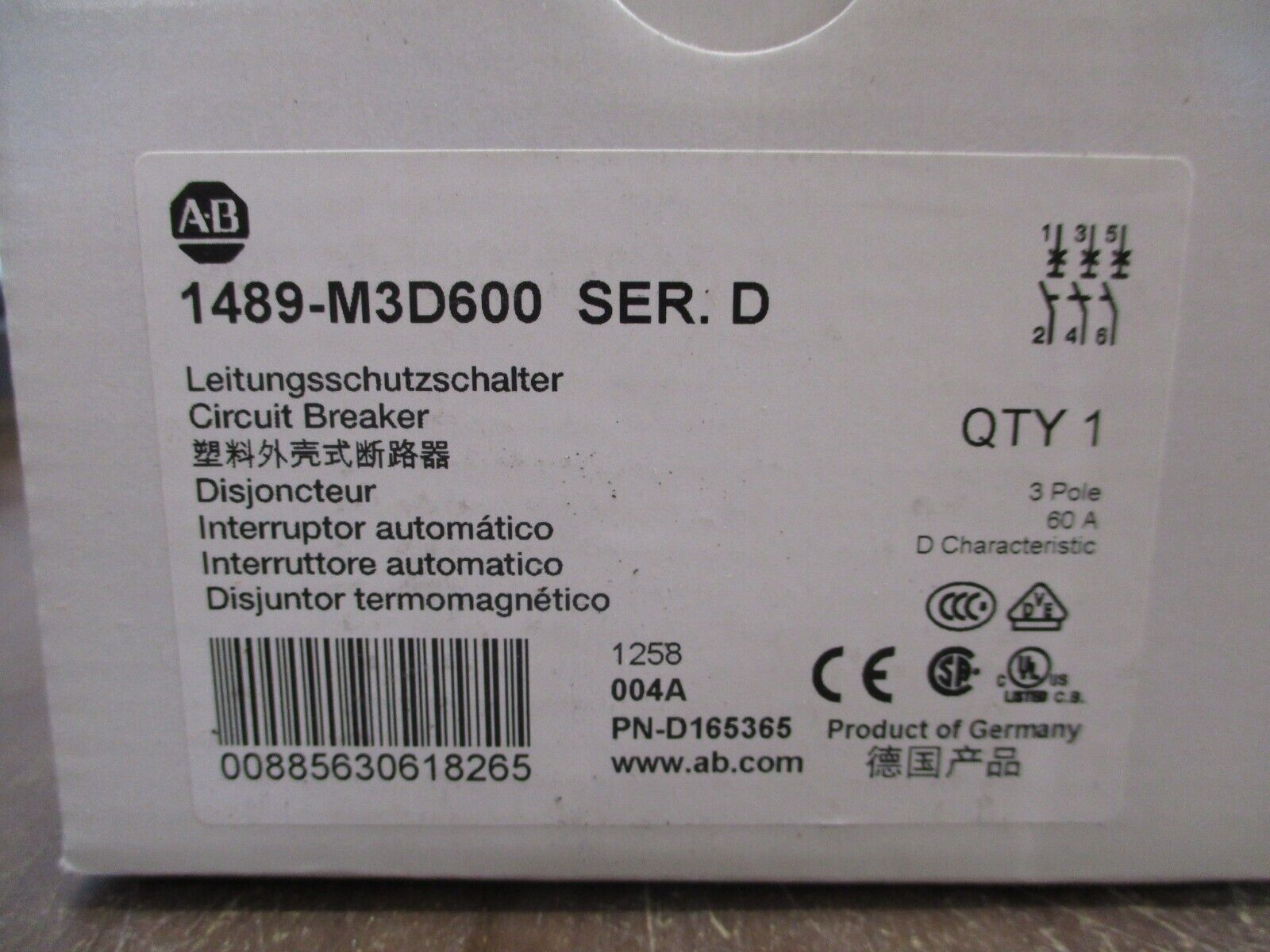 Allen-Bradley Circuit Breaker 1489-M3D600 Ser. D 60A 3P New Surplus