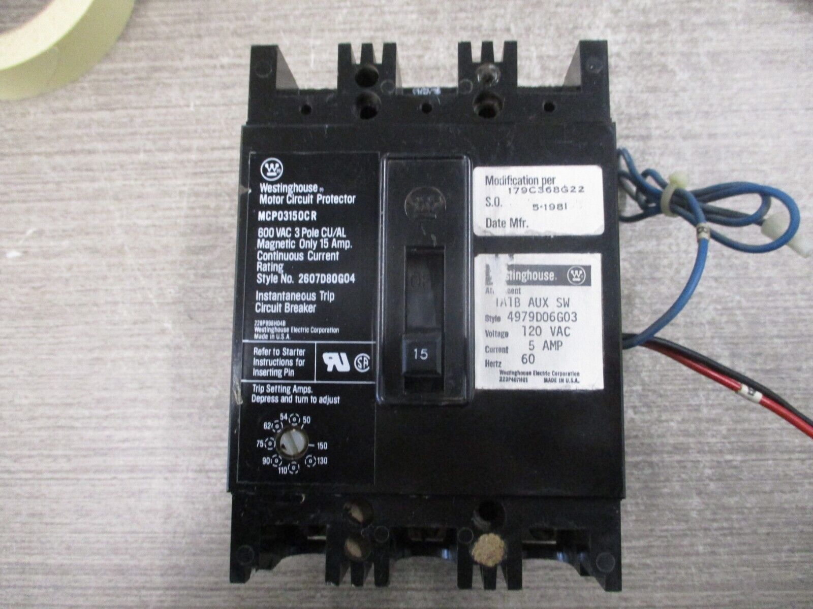 Westinghouse Motor Protector Circuit Breaker MCP03150CR Trip: 50-150A 600V 3P