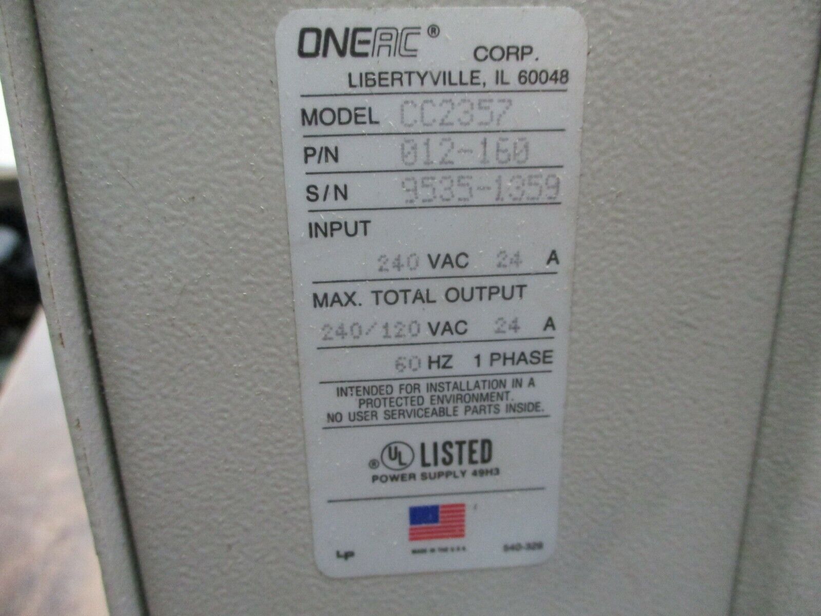 One AC Power Conditioner CC2357 Input:240VAC 24A Used