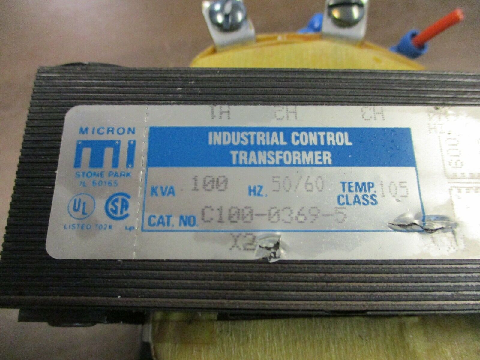 Micron Control Transformer C100-0369-5 0.100kVA Pri: 208/480/600V Sec: 120V Used