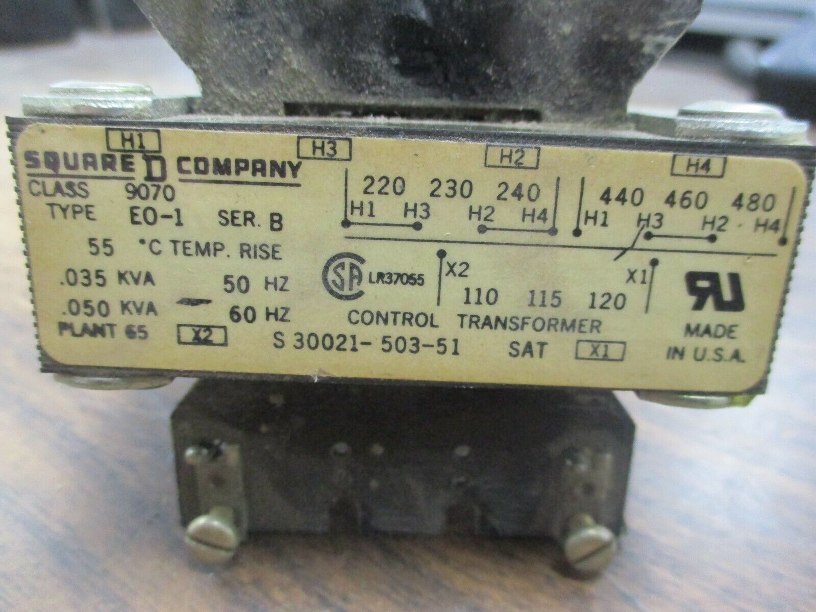 Square D Control Transformer 9070 E0-1 0.050kVA Pri:240/480V Sec:120V Used