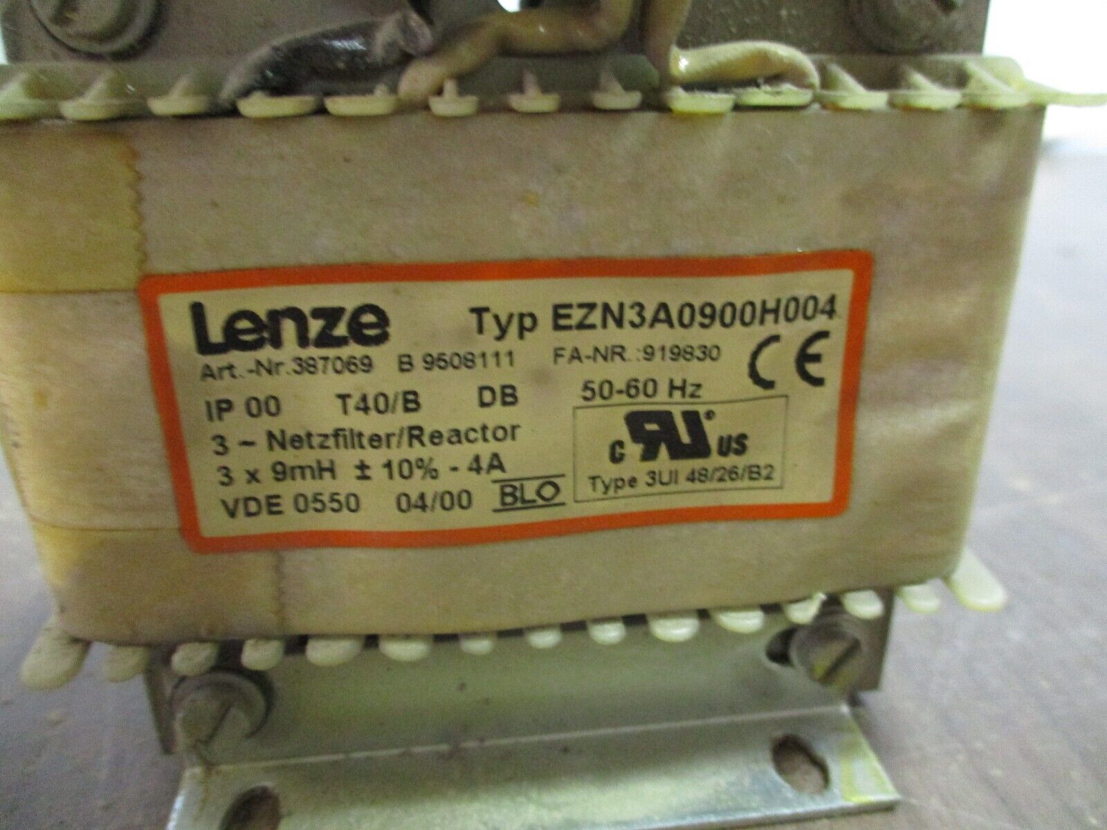 Lenze Reactor EZN3A0900H004 9mH 3Ph 50-60Hz Used