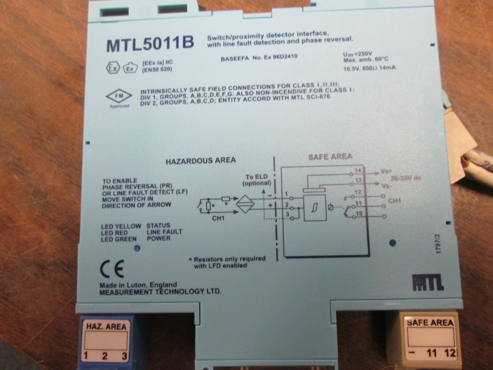 MTI Legacy DIN Isolating IS Interface Unit MTL5011B 10.5V 800 0hm 14.mA Used