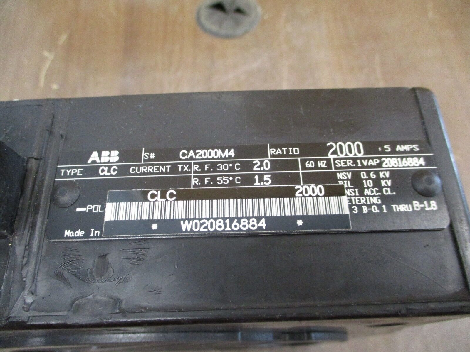 ABB Type CLC Current Transformer CA2000M4 Ratio 2000:5A 600V 10kV BIL w/ Covers