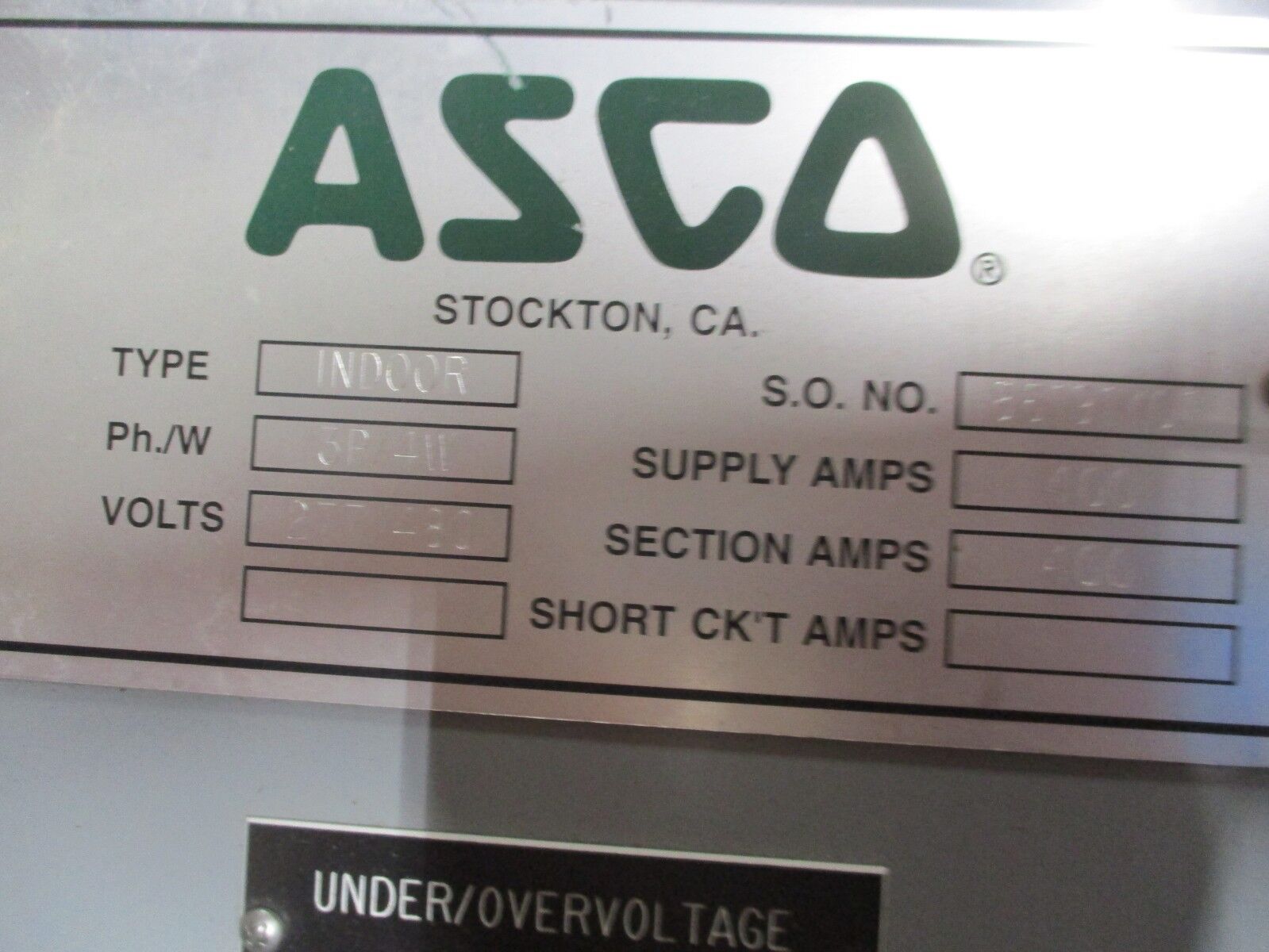 ASCO Automatic Transfer Switch w/ Bypass E436340097 400A 480V 60Hz Used