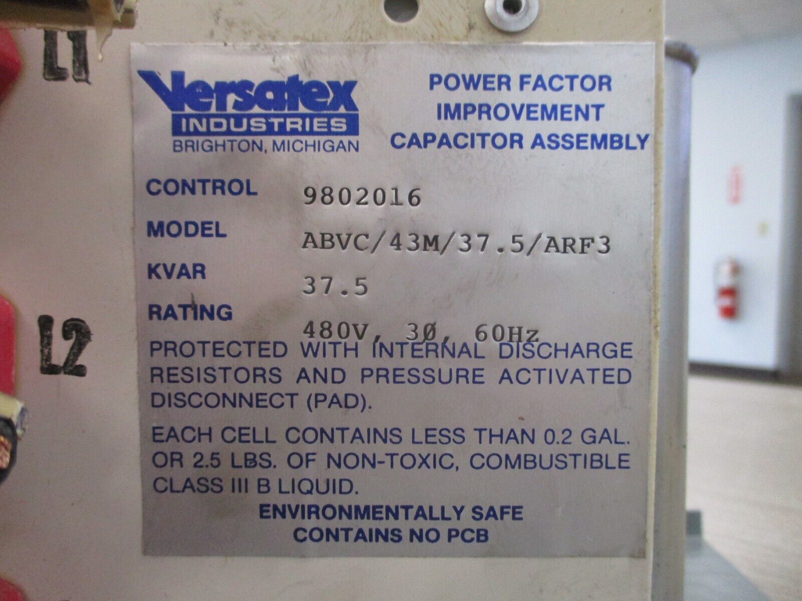 Versatex Capacitor Assembly ABVC/43M/37.5/ARF3 37.5KVAR 3PH 60HZ Used