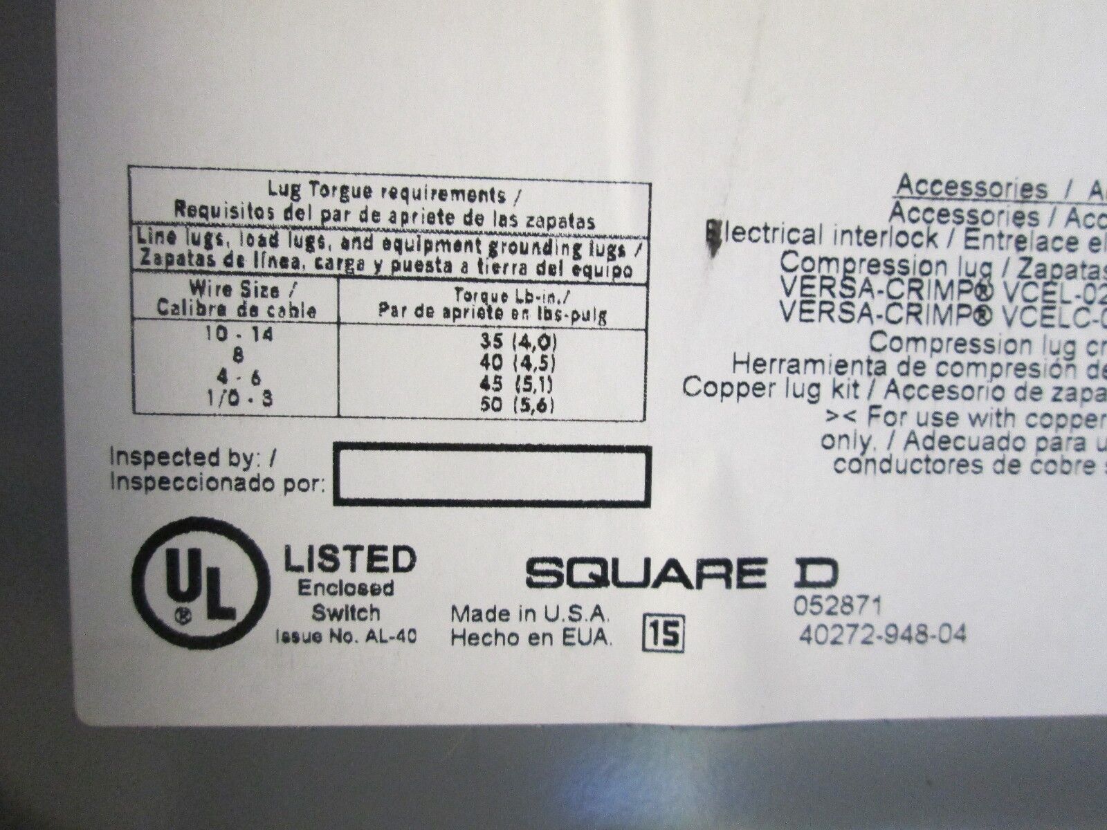 Square D Non-Fusible Safety Switch HU363 100A 600V 3P New Surplus