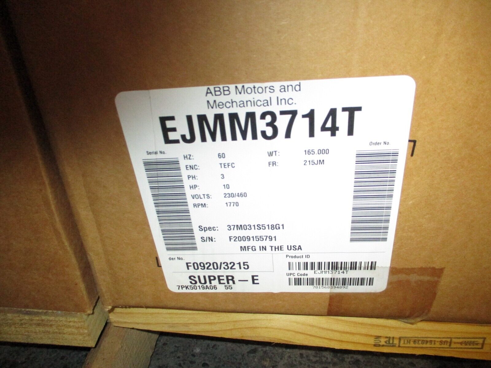 Baldor Motor EJMM3714T 10HP 1800RPM 230/460V 25.4-24/12A 60Hz 3Ph New Surplus