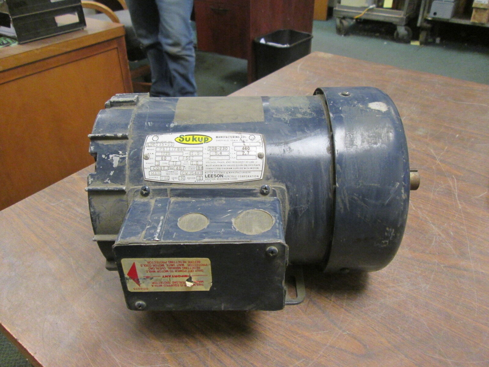 Sukup P6T17FB6D AC Motor 110235-00 1.5HP 1725RPM FR:F56Z 208-230/460V 5.4/2.7FLA