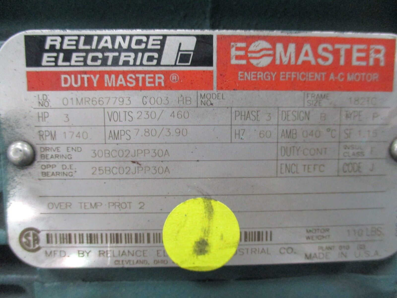 Reliance E-Master Duty Master AC Motor w/ Gear & Brake 01MR667793 G003 HB 3HP