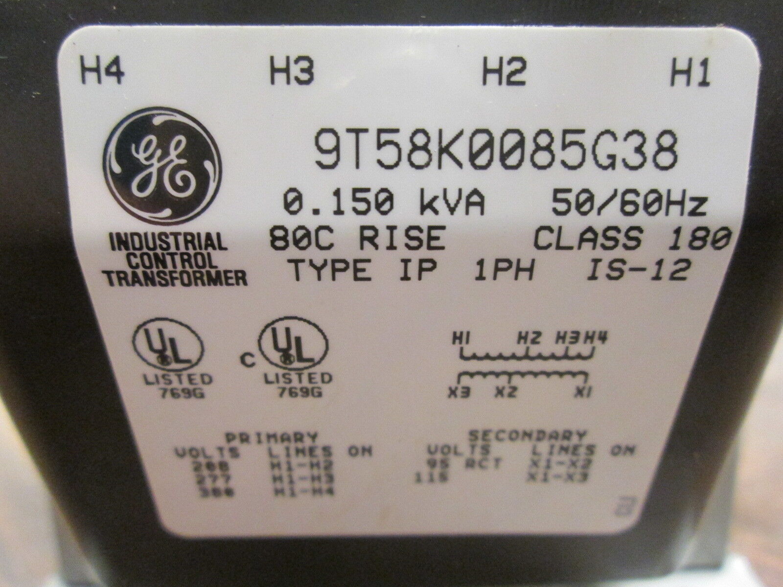 GE Control Transformer 9T58K0085G38 0.15KVA Pri: 208/277/380V Sec: 95/115V Used