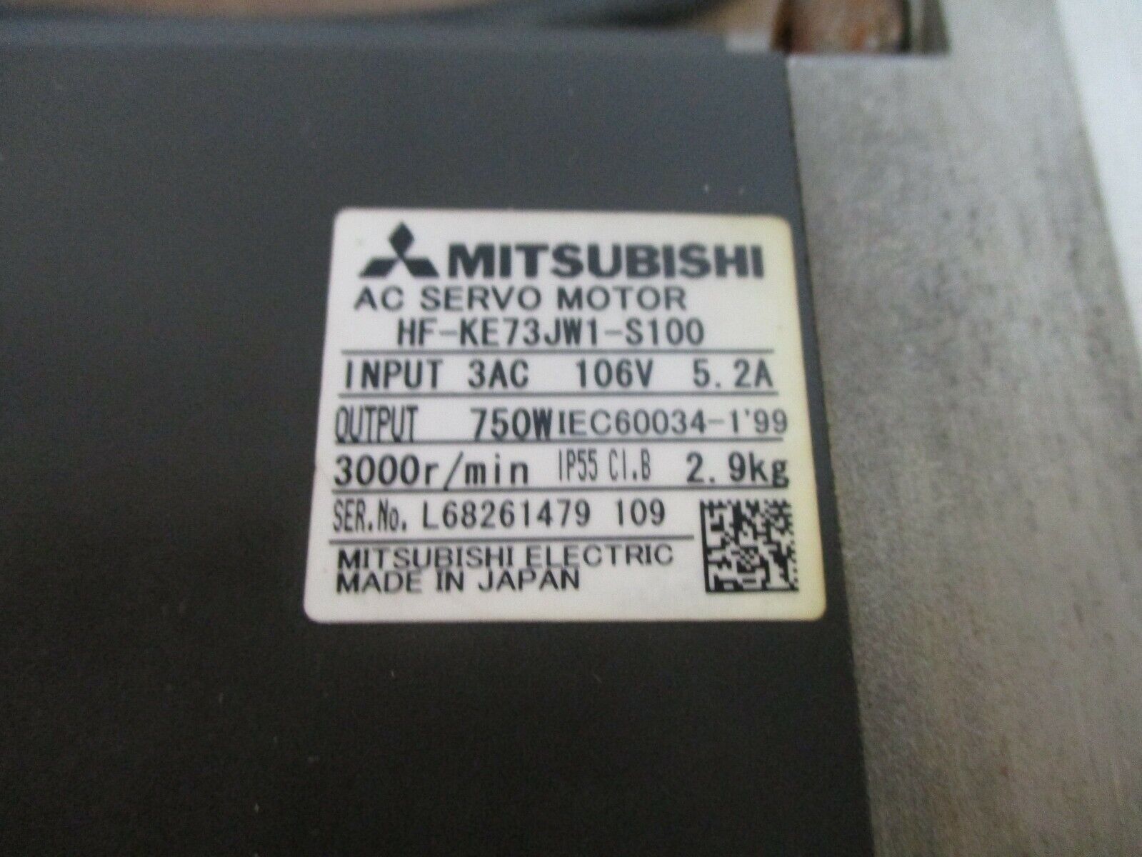 Mitsubishi / Neugart Servo Motor w/ Gear HF-KE73JW1-S100 / PLE80 750W 106VAC