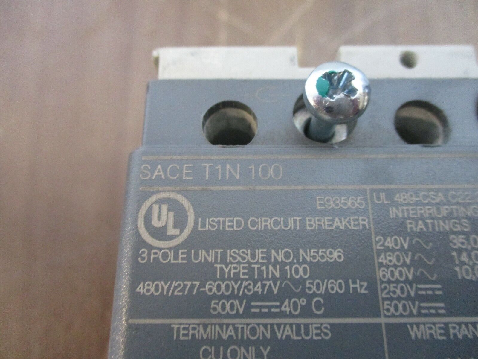 ABB SACE Tmax Circuit Breaker T1N 100 100A 600V 3P Used