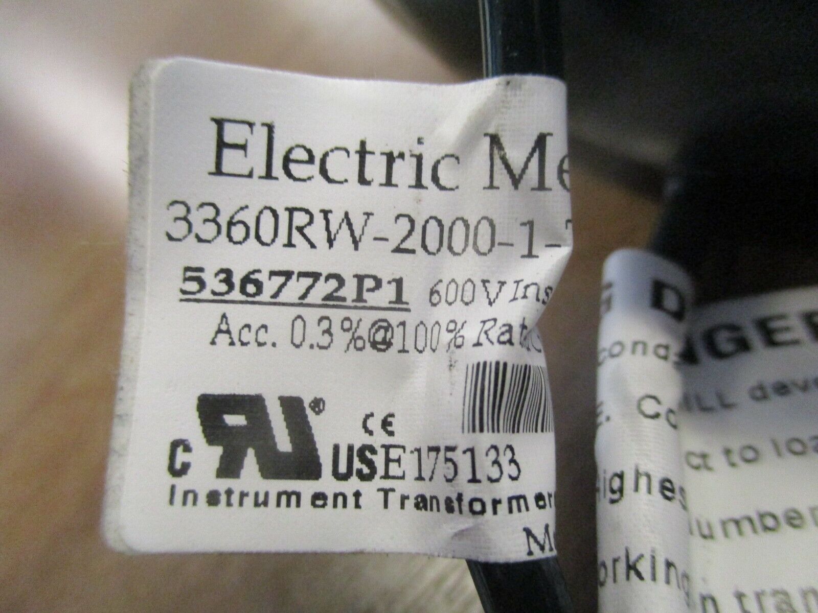 Electric Metering Corp Current Transformer 3360RW-2000-1-TL96 Ratio 2000:1A Used