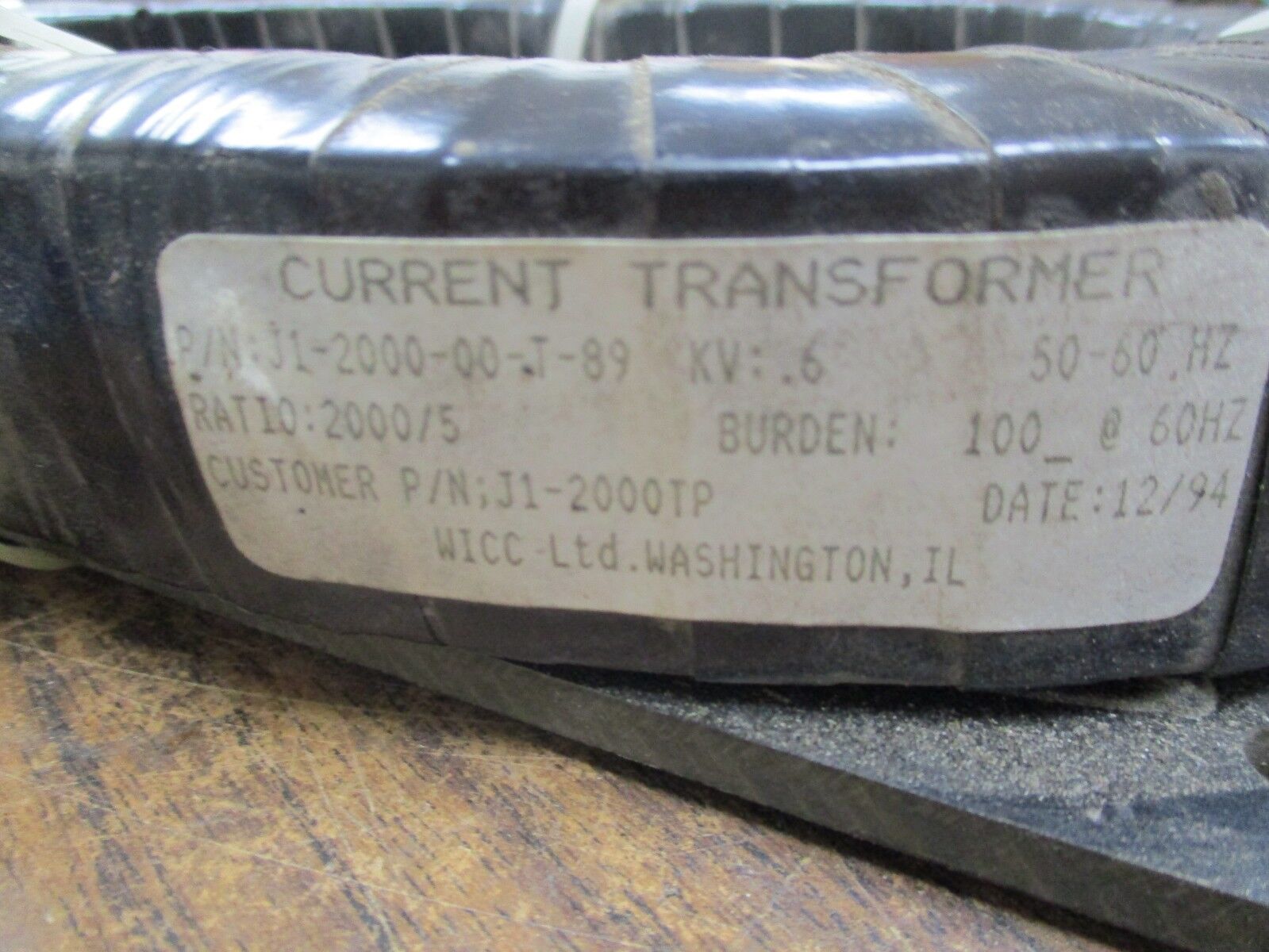 WICC Current Transformer J1-2000-00-T-89 0.6 KV Ratio 2500:5 50-60Hz Used