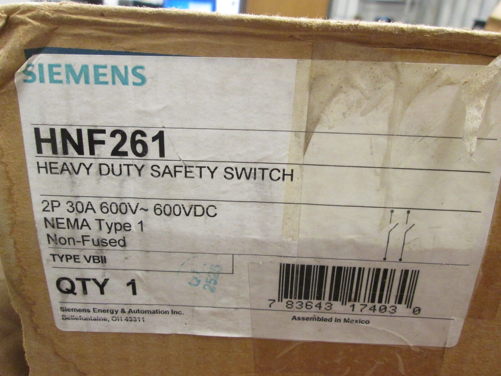 Siemens Non-Fusible Safety Switch / Disconnect HNF261 30A 600V 2P New Surplus