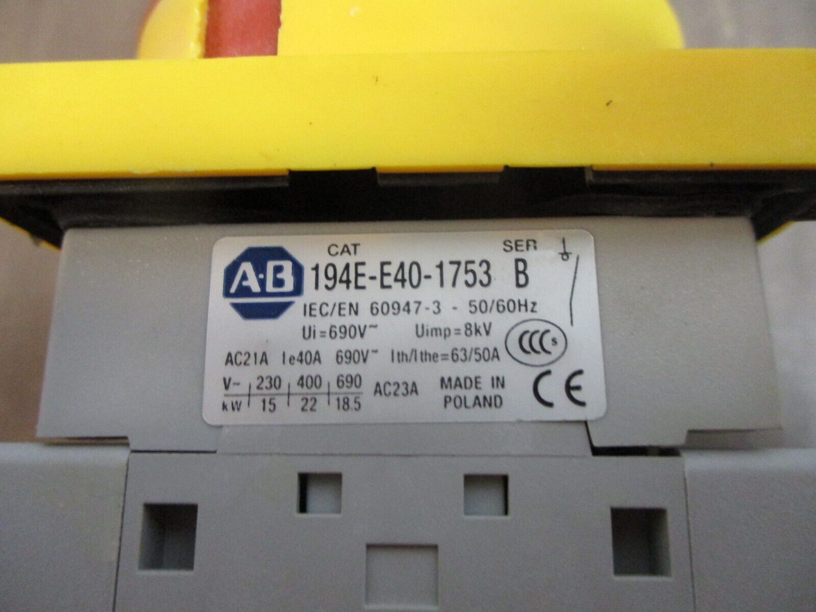 Allen-Bradley Disconnect Switch 194E-E40-1753 Ser. B 40A Used