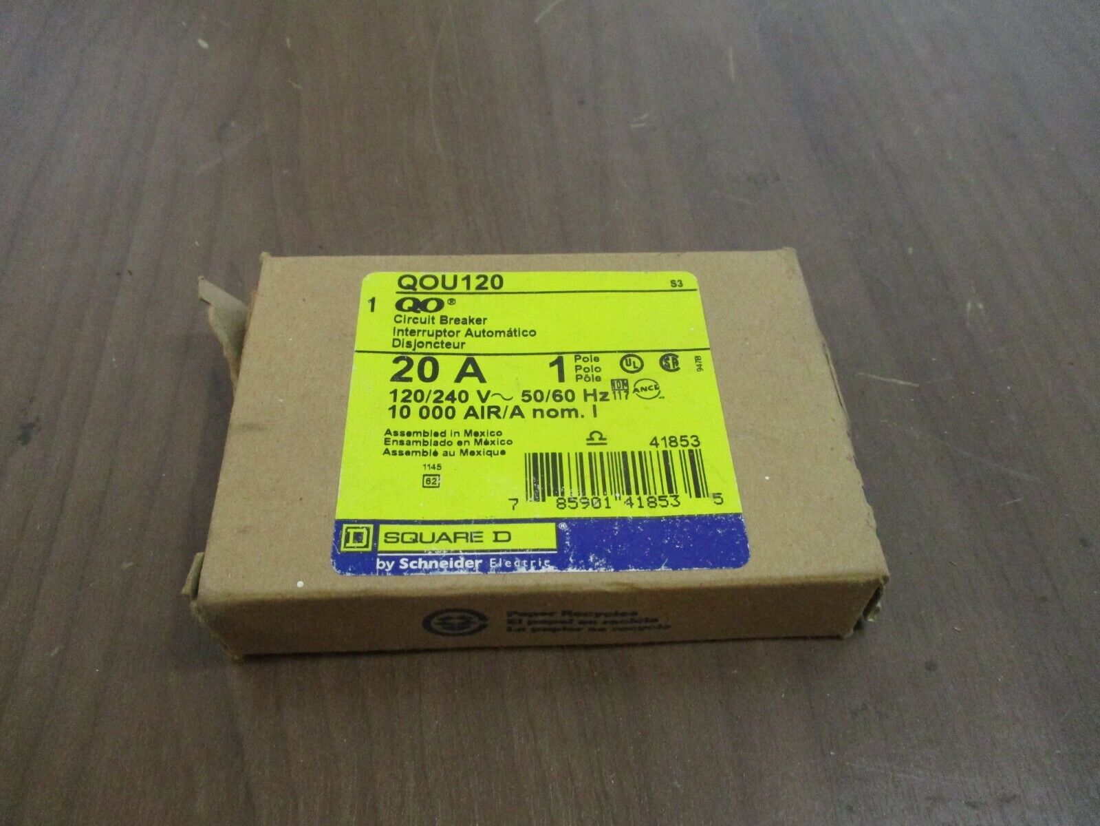 Square D QO Circuit Breaker QOU120 20A 120/240V 1P New Surplus