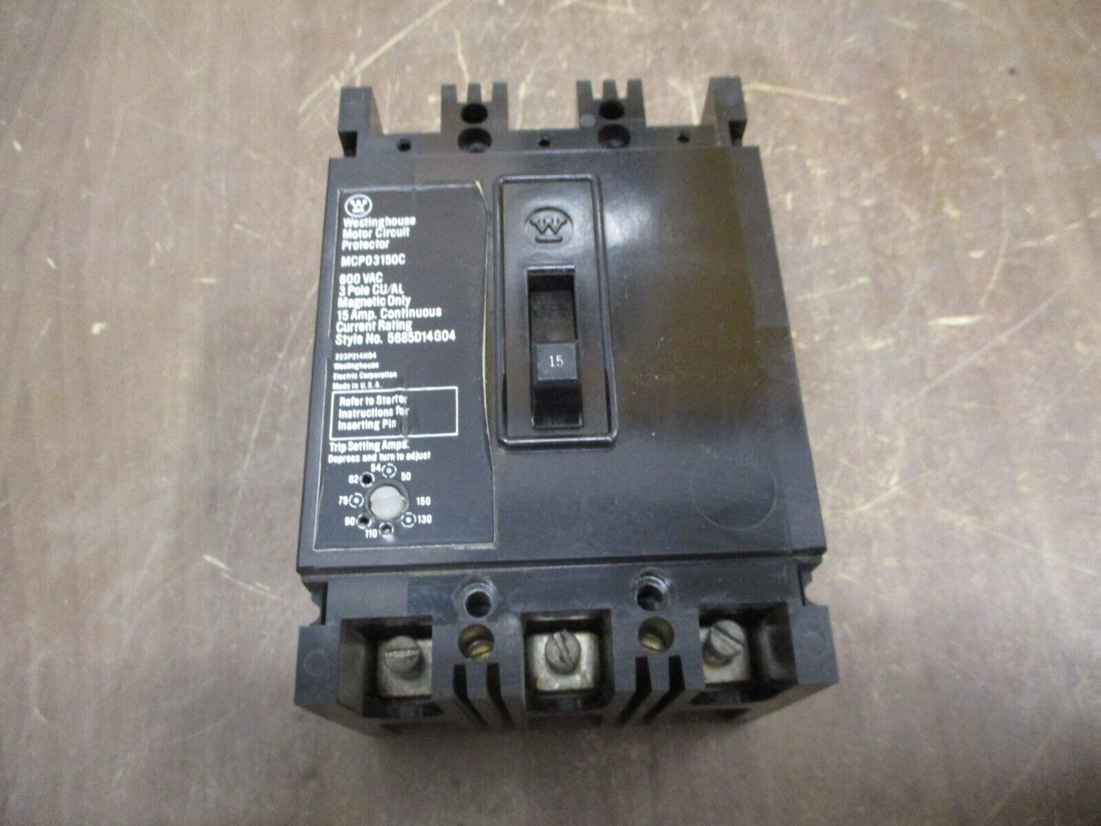 Westinghouse Manual Motor Protector MCP03150C 15A Trip: 50-150A 600V 3P Used