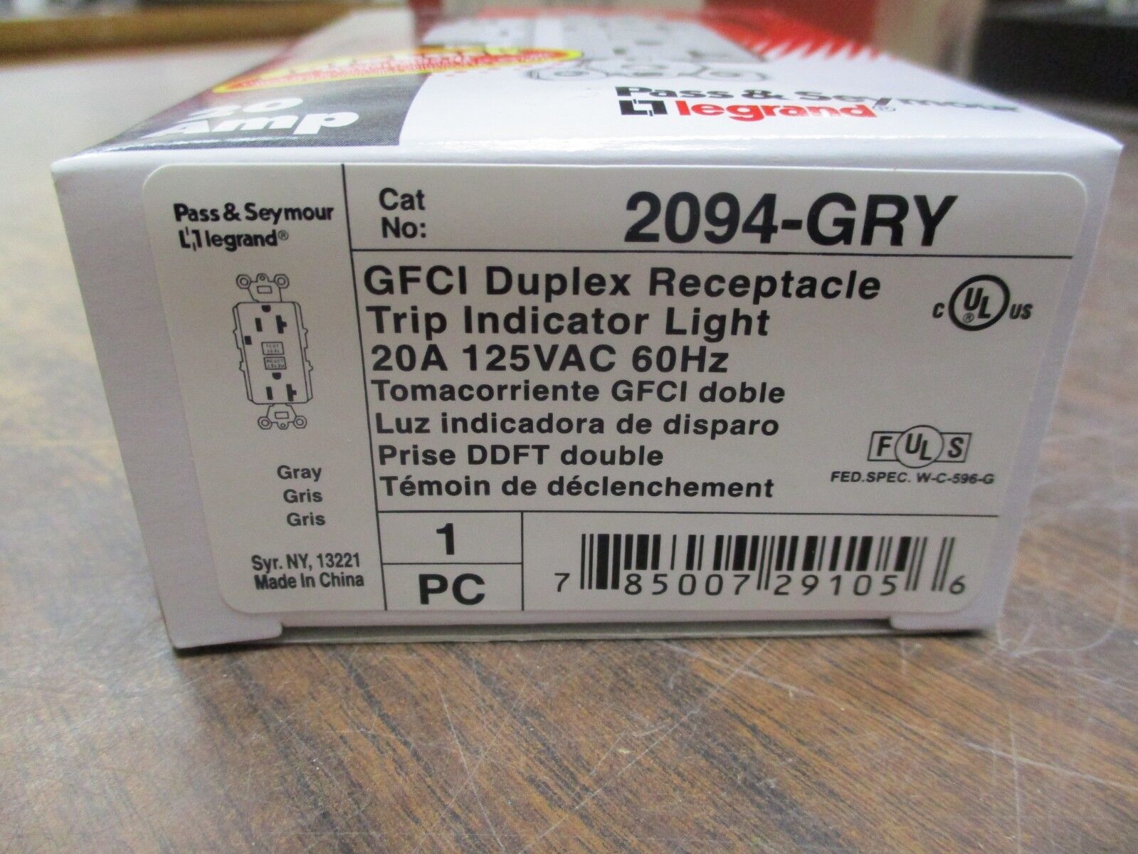 Legrand GFCI Duplex Receptacle 2094-GRY 20A 125V New Surplus