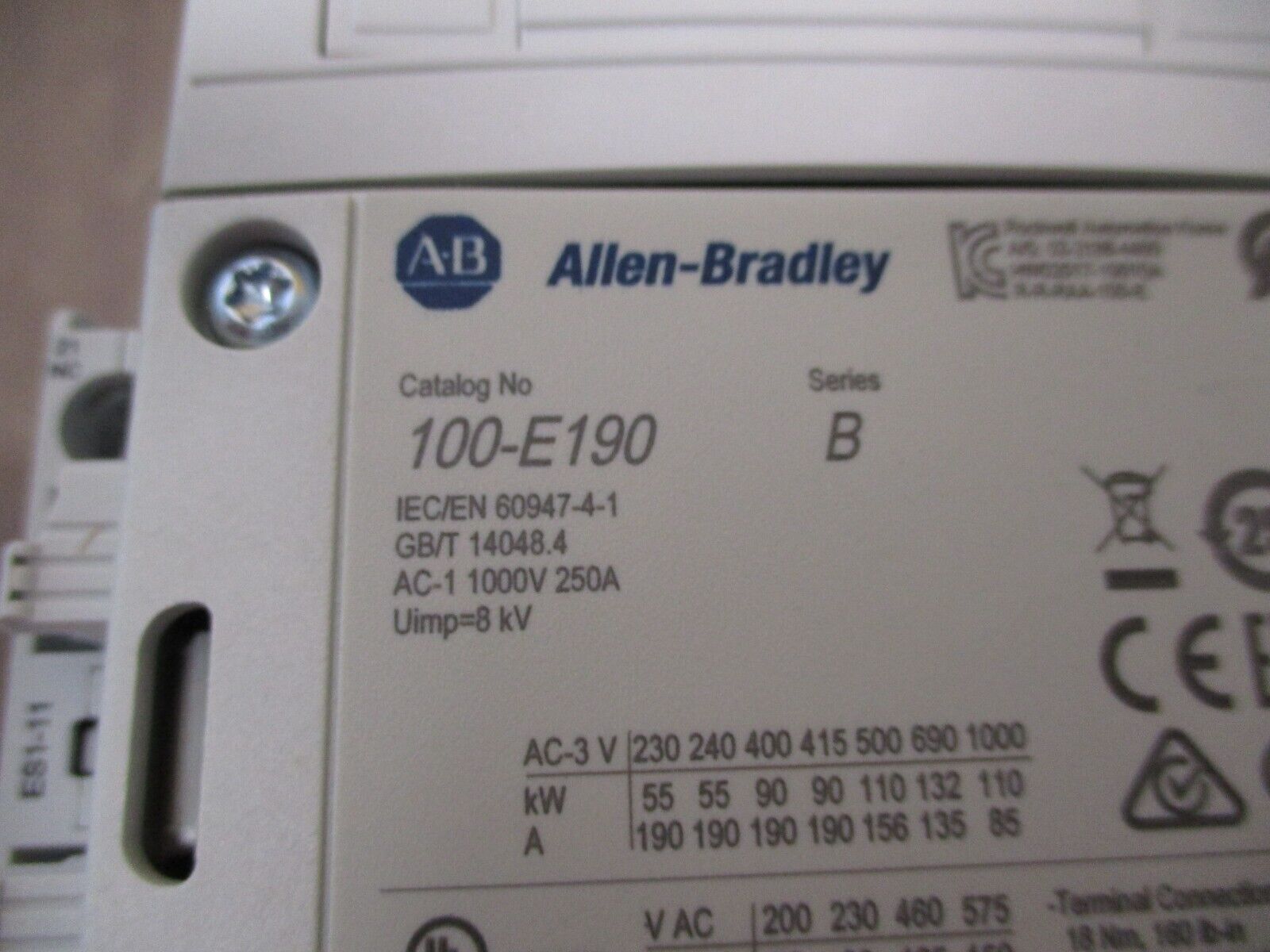 Allen-Bradley Contactor 100-E190KD11 Ser. B 100-250V AC/DC Coil New Surplus