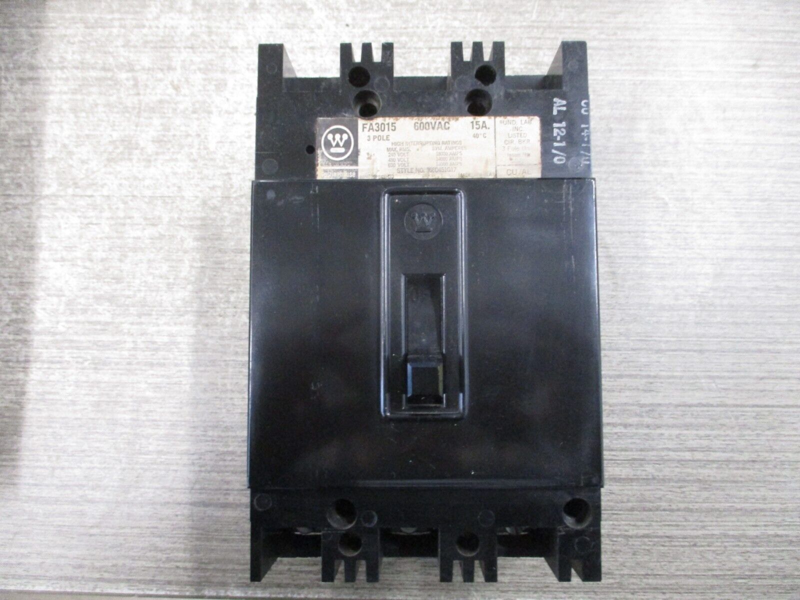 Westinghouse Circuit Breaker FA3015 15A 600V 3P Used