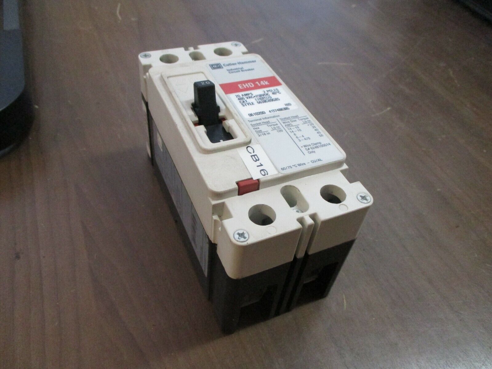 Cutler-Hammer EHD 14k Circuit Breaker EHD2020 20A 480V 2P Used