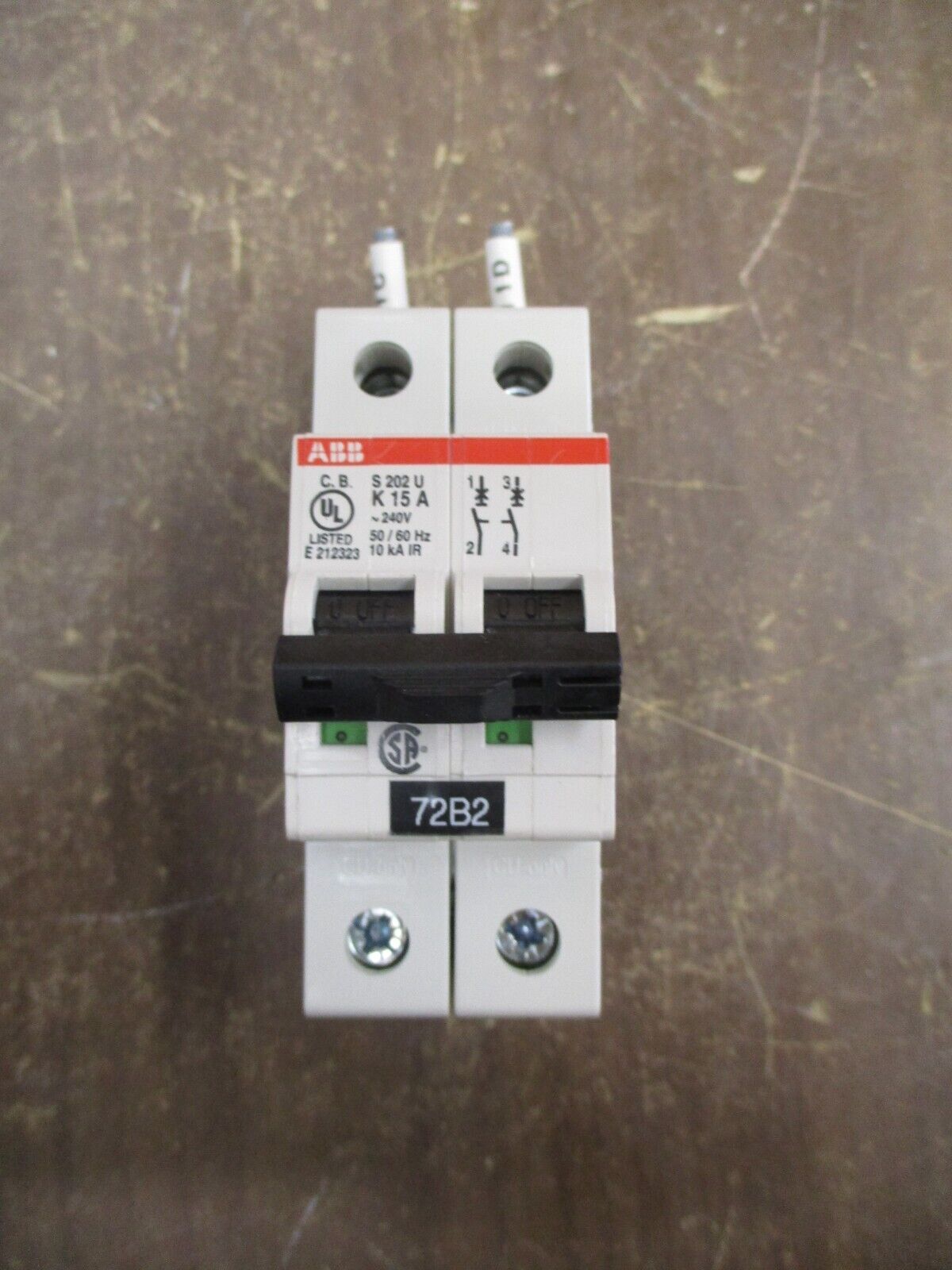 ABB Circuit Breaker S 202 U K15A 15A 240V 2P *Chipped DIN Rail Mount* Used