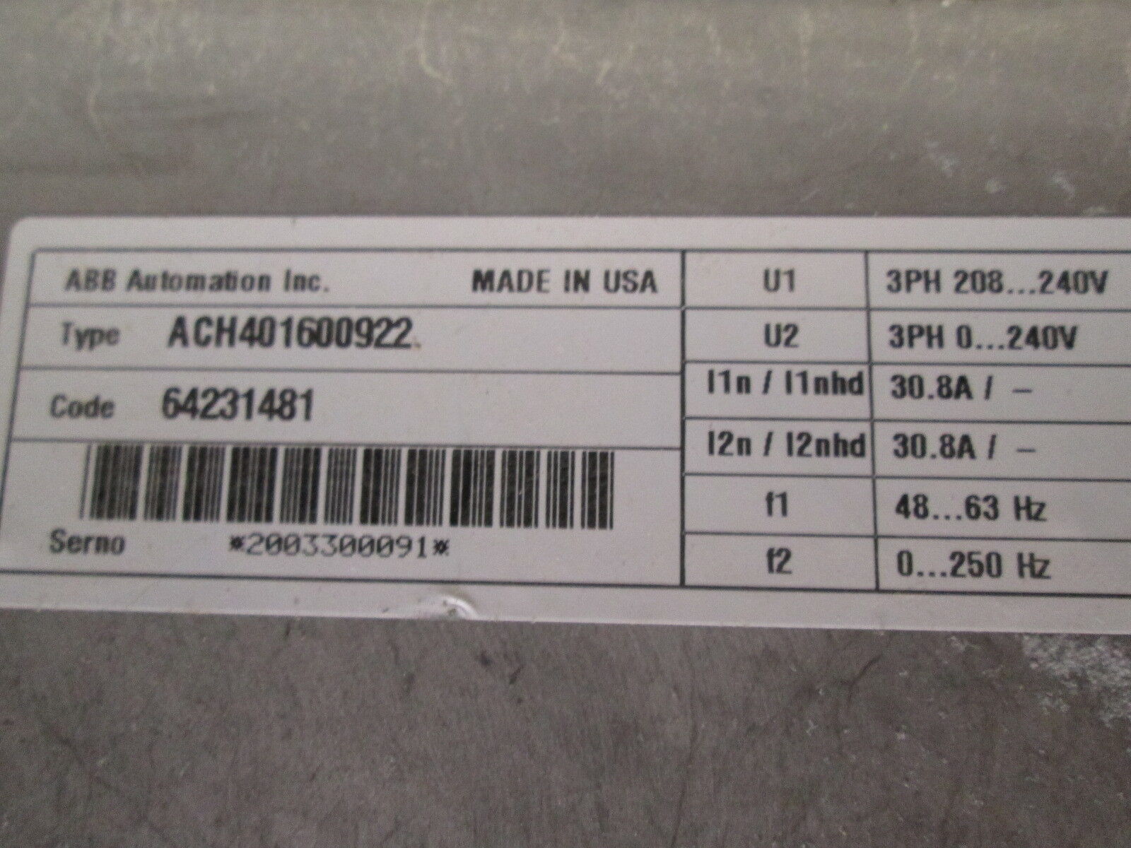 ABB ACH 400 AC Drive w/ Bypass ACH401600922 10HP Used