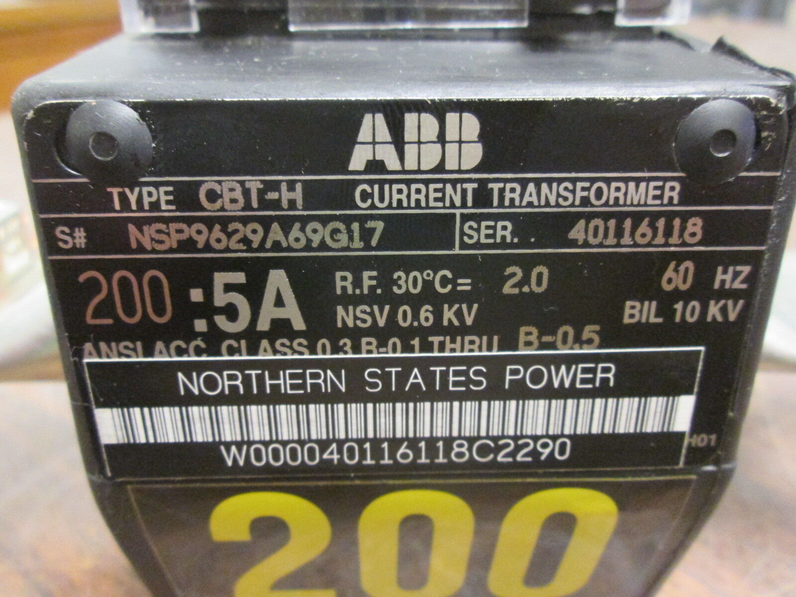 ABB Current Trasformer CBT-H Ratio 200:5A 10KV BIL Used