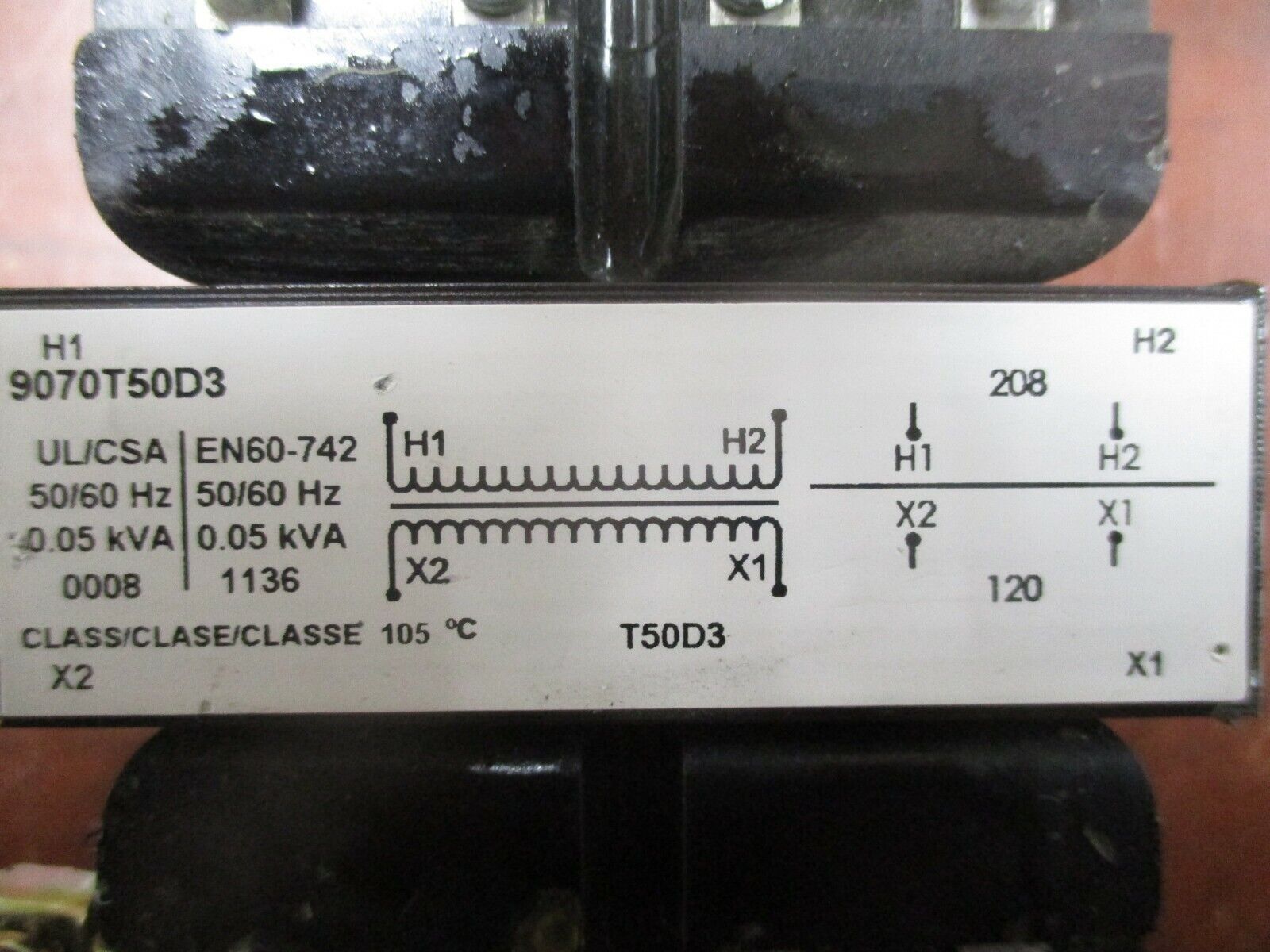 Square D Transformer 9070T50D3 0.05KVA Pri: 208V Sec: 120V 50/60Hz Used