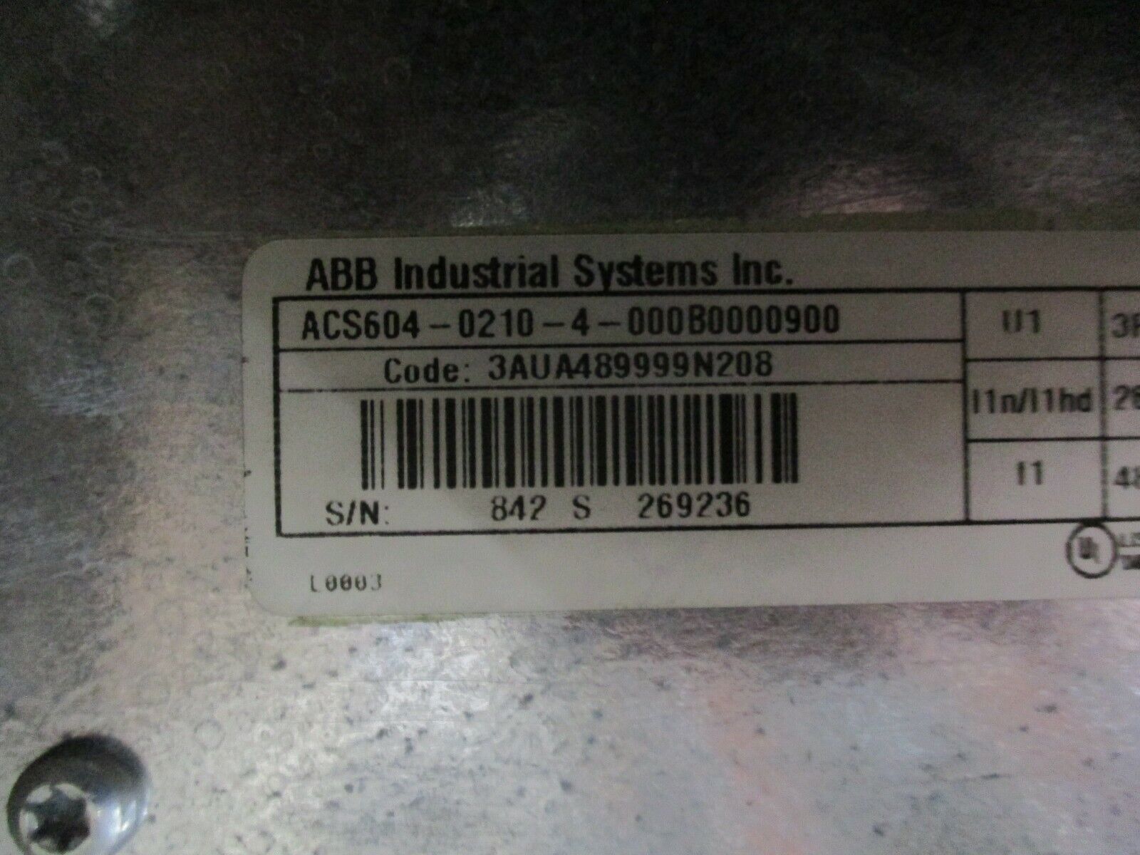 ABB ACS604 AC Drive ACS604-0210-4-000B0000900 200HP 3Ph Used