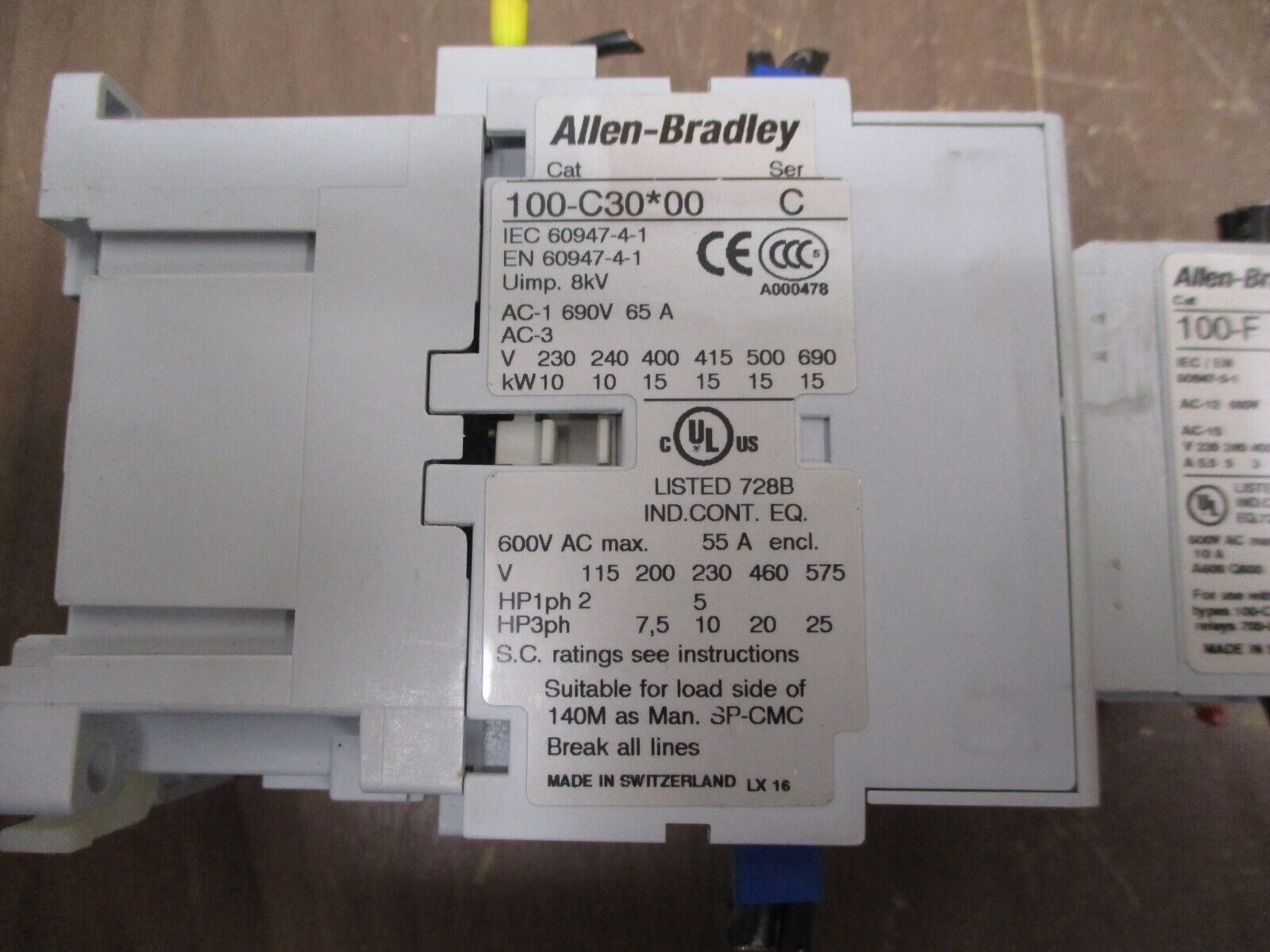 Allen-Bradley Contactor 100-C30*00 Ser. C 24V Coil 55A 600V w/ Aux Contact Block