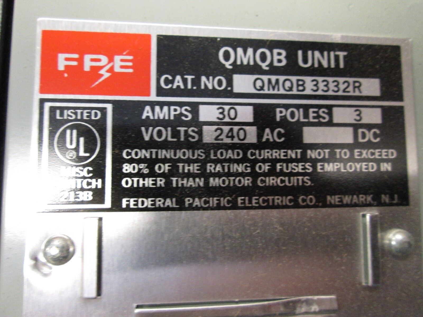 FPE Fusible Panel Board Switch QMQB3332R 30A 240V Twin Switch New Surplus