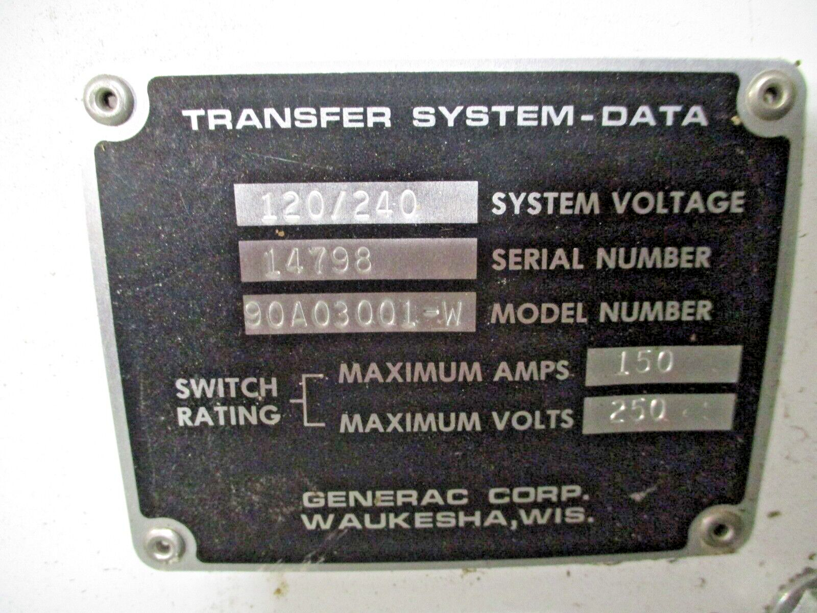 Generac Automatic Transfer Switch 90A03001-W 150A 120/240V 1Ph *Broken Light*