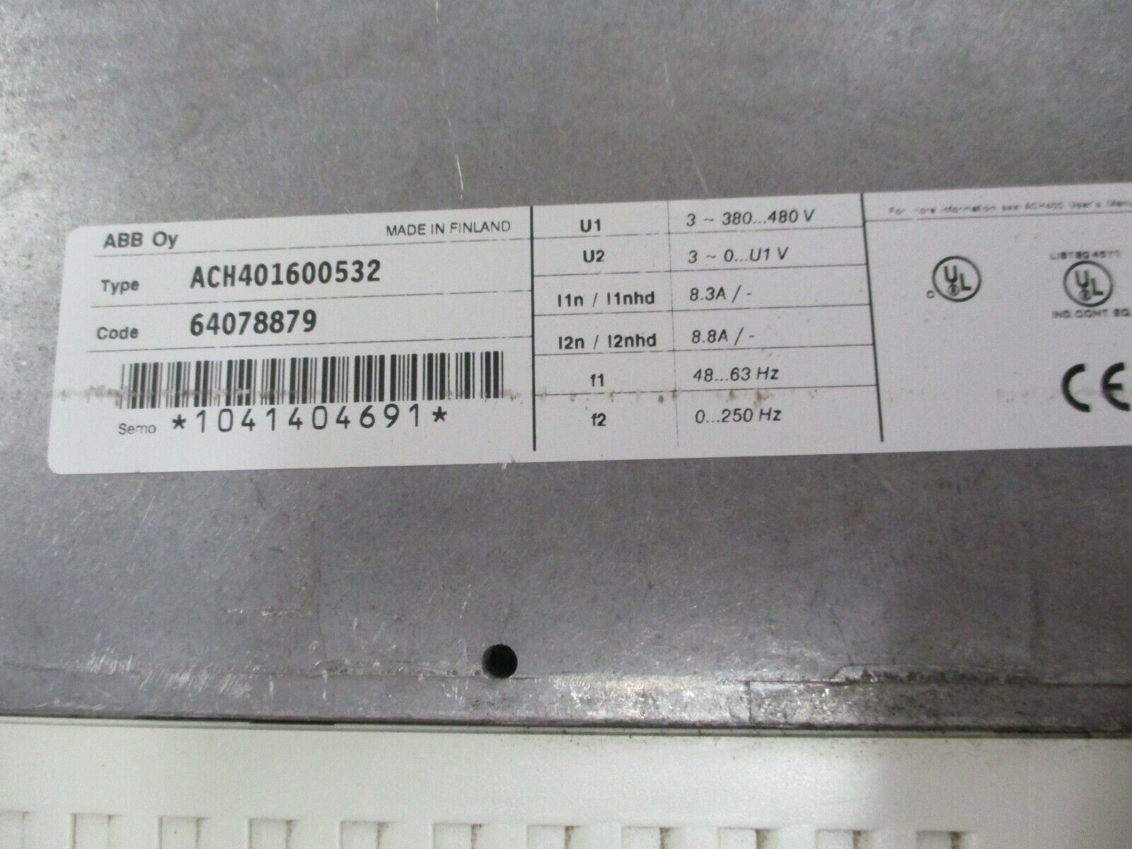 ABB ACH401 AC Drive ACH401600532 5HP 3Ph *No Keypad* Used