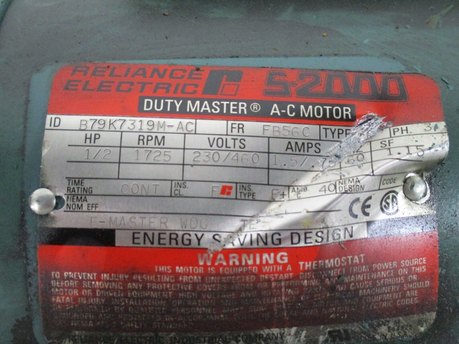 Reliance S-2000 Duty Master AC Motor w/ Gear B79K7319M-AC / 1/2-56C-TM1A-47.1