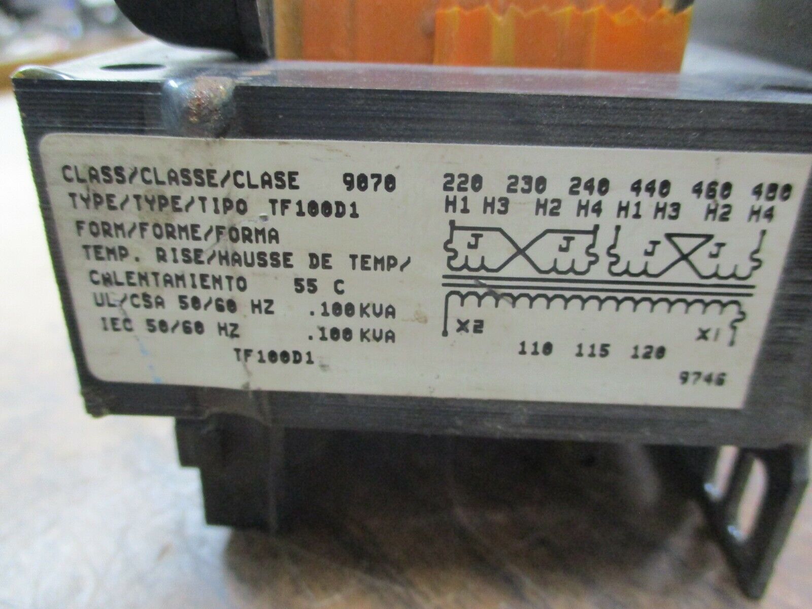 Square D Transformer 9070 TF100D1 0.100KVA Pri: 240/480V Sec: 120V 50/60Hz Used