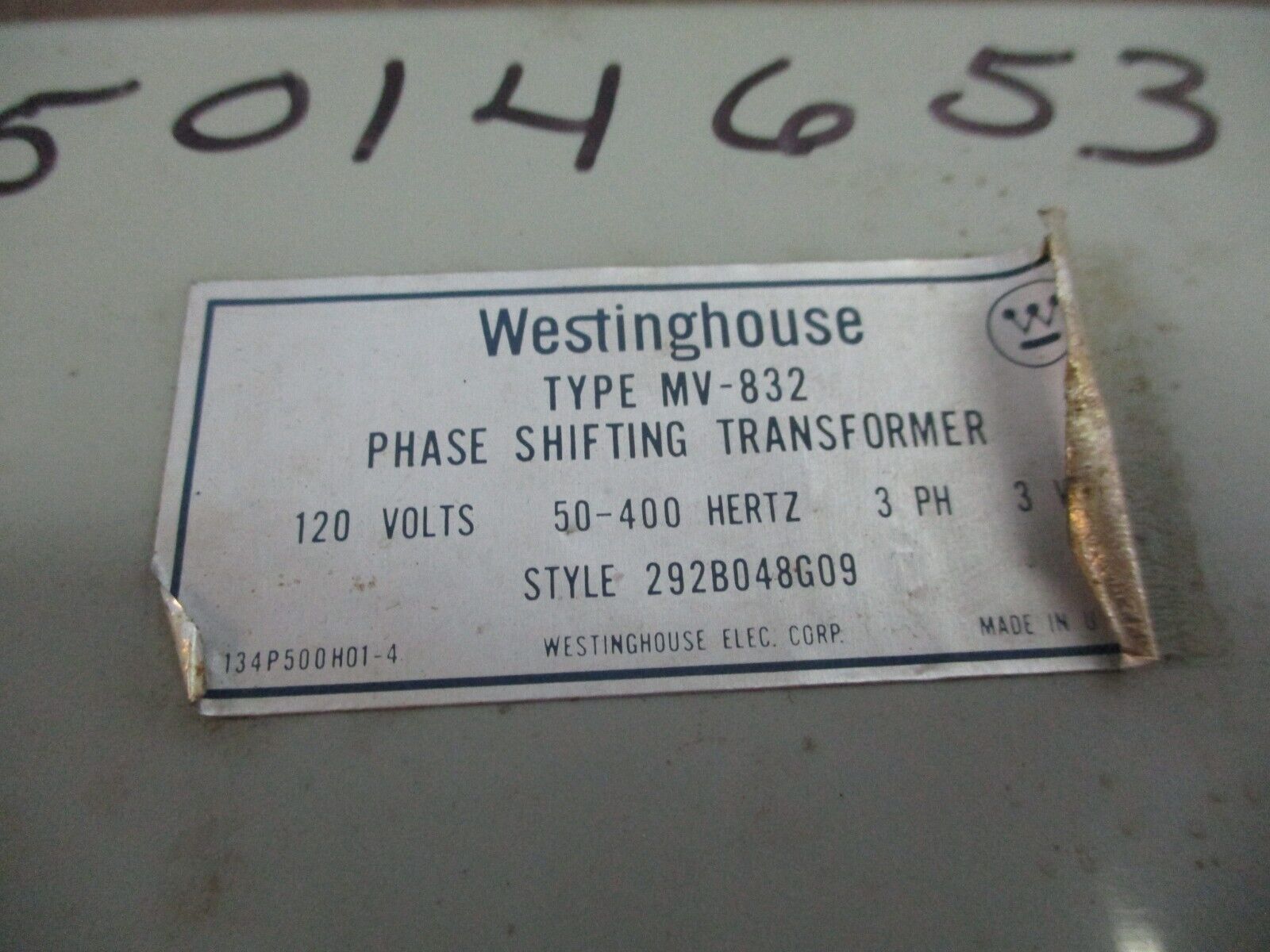 Westinghouse Type MV-832 Phase Shifting Transformer 292B048G09 120V 50-400Hz 3Ph