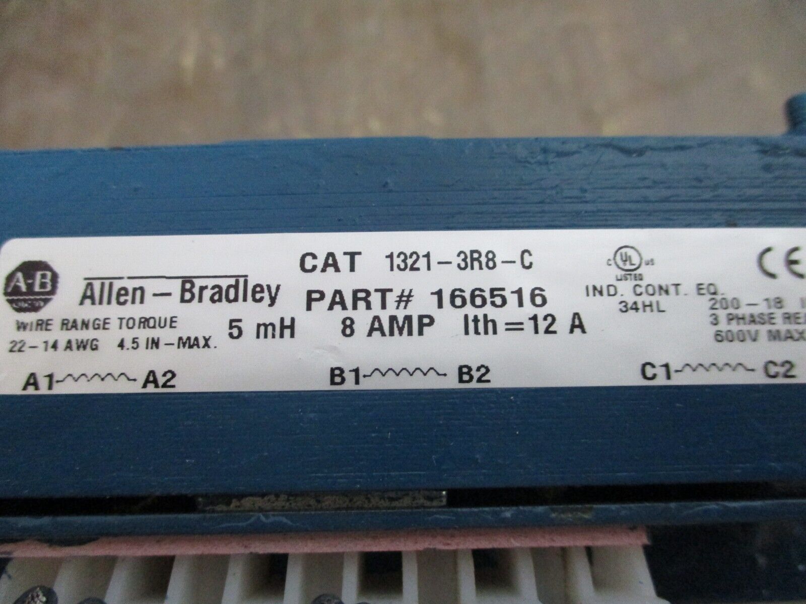 Allen-Bradley 1321-3R8-C Line Reactor 166516 5mH 8A 3Ph 600V Used