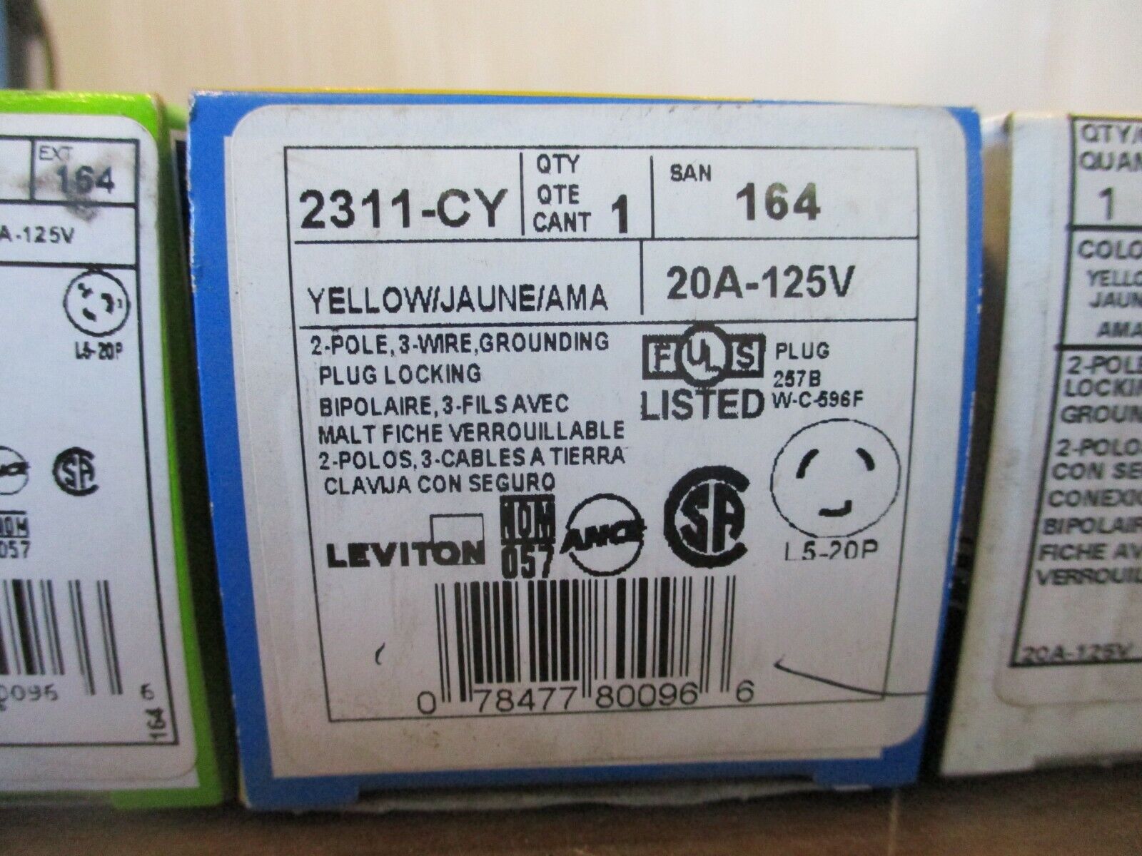 Leviton Locking Plug 2311-CY 20A 125V 2P 3W *Lot of 3* New Surplus