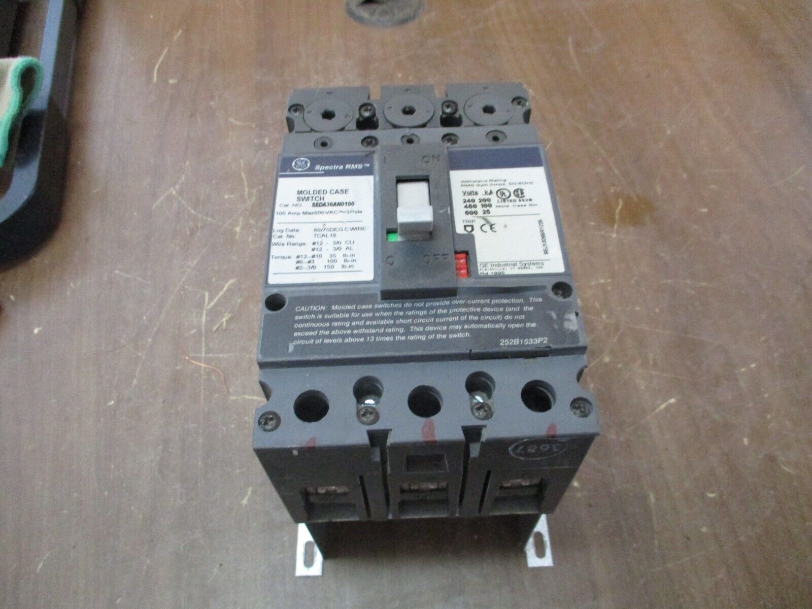 GE Spectra RMS Circuit Breaker SEDA36AN0100 100A 600V 3P w/ Mounting Bracket