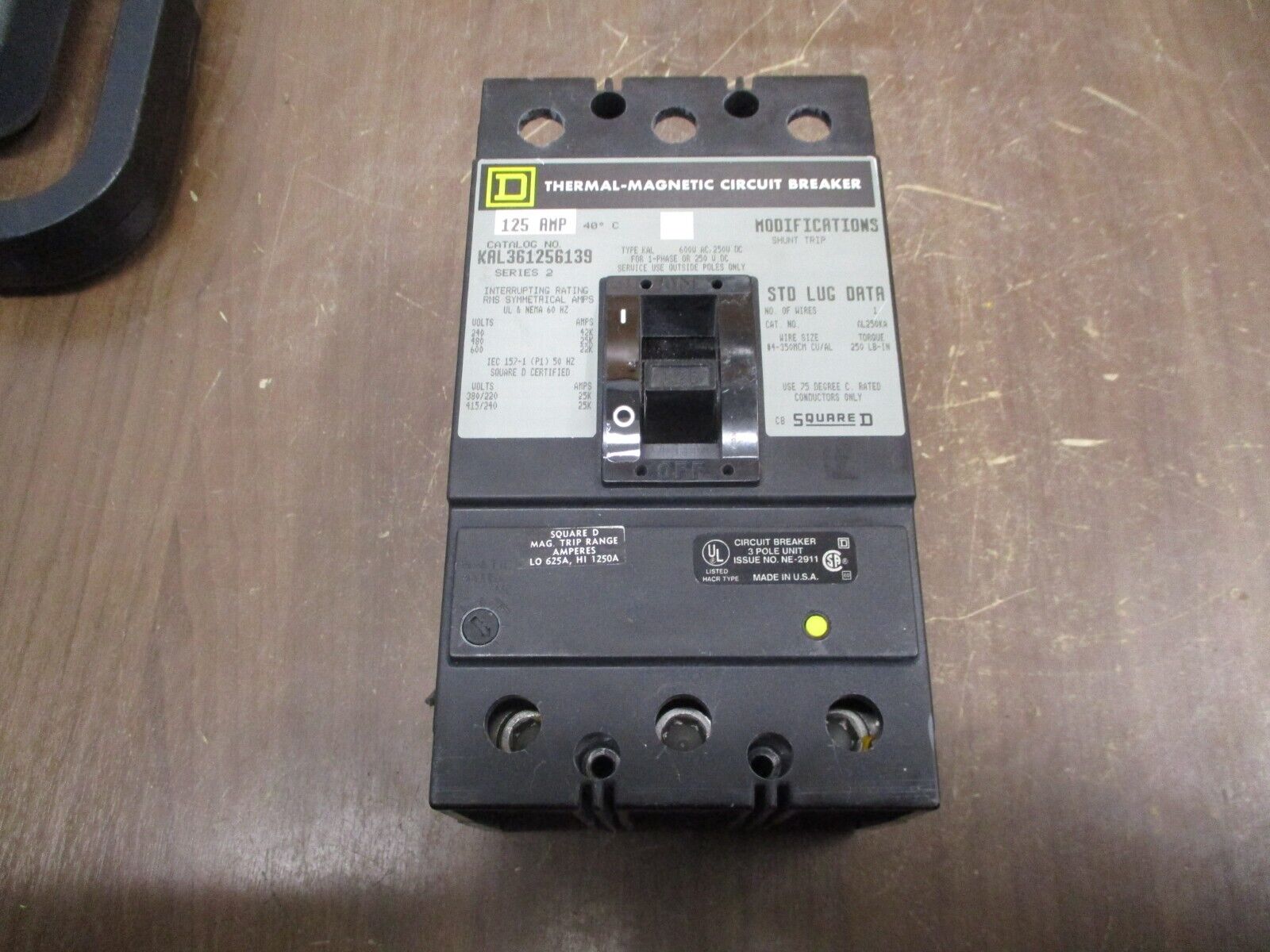 Square D Circuit Breaker KAL361256139 125A 600V 3P Used