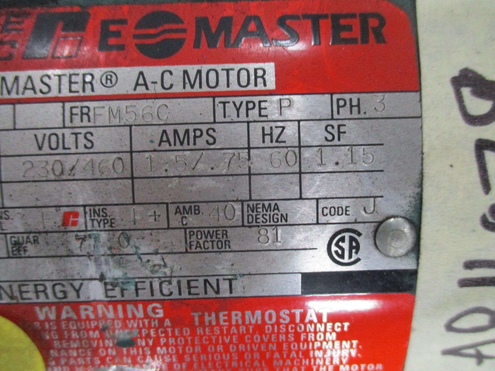 Reliance E-Master Duty Master AC Motor w/ Gear B79B3132M-XZ / 056DM0001A 1/2HP