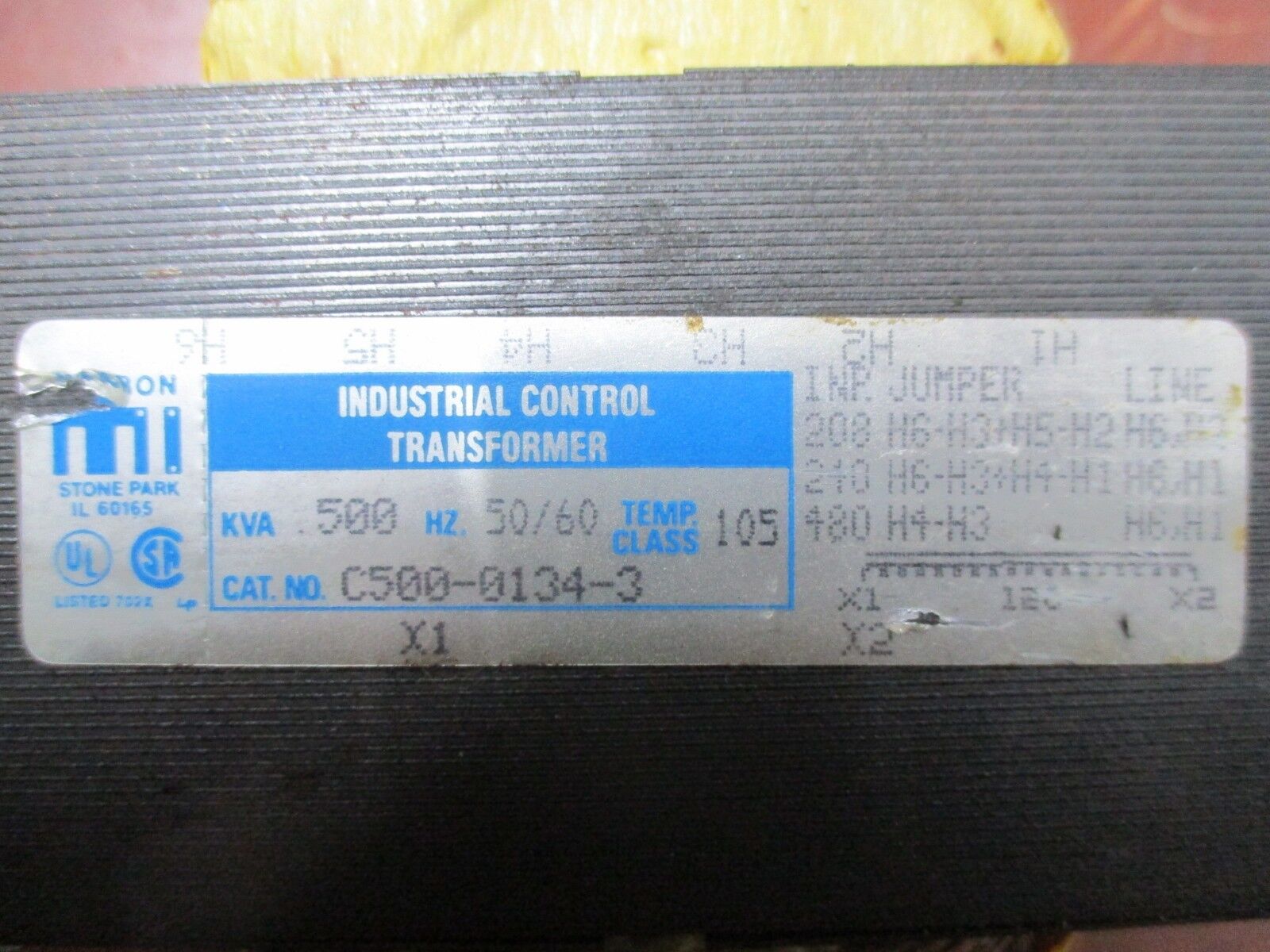 Micron Control Transformer C500-0134-3 0.500KVA Pri: 208/240/480V Sec: 120V Used