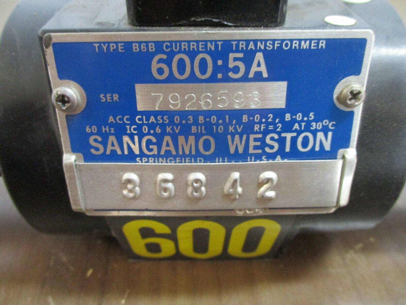 Sangamo Weston Type B6B Current Transformer 7926594 Ratio 600:5A 10kV BIL Used