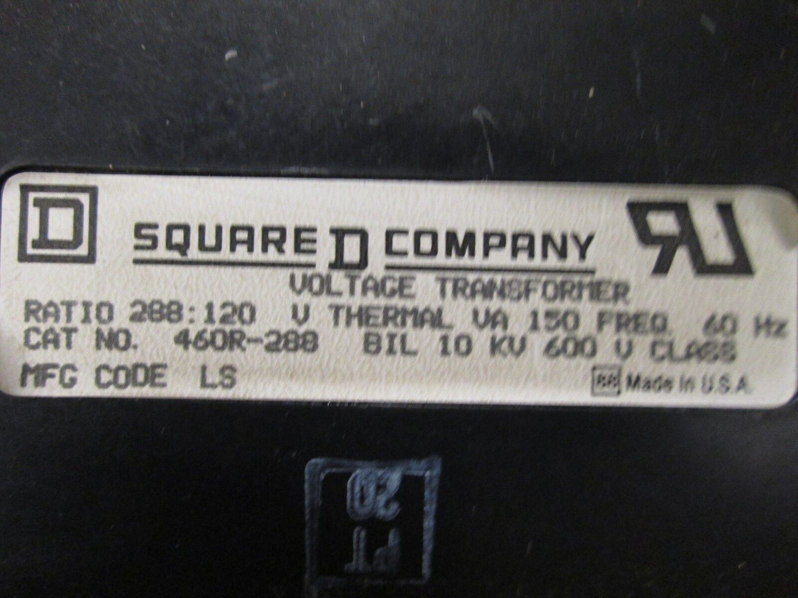 Square D Voltage Transformer 460R-288 288:120 Ratio 150VA 60Hz Used